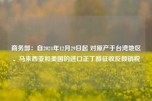 商务部：自2024年12月29日起 对原产于台湾地区、马来西亚和美国的进口正丁醇征收反倾销税