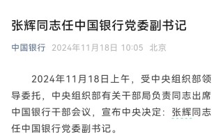 原国开行副行长张辉出任中国银行党委副书记，年内国有五大行行长全部“换血”