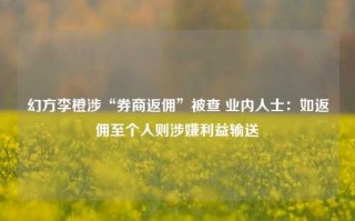 幻方李橙涉“券商返佣”被查 业内人士：如返佣至个人则涉嫌利益输送